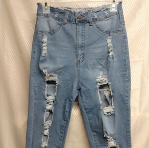 Fashion Nova Distressed Capri, 13, Lt Denim Blue,  Pre-owned